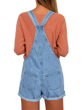 Vetinee Women's Classic Adjustable Straps Cuffed Hem Denim Bib Overalls Shorts
