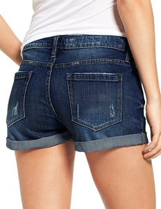 Vetinee Women's Mid Rise Frayed Raw Hem Ripped Destroyed Denim Shorts Jeans