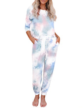 Vetinee Women's Tie Dye Loungewear Pajamas Sets Printed Pocket Long Tops and Pants Joggers Sleepwear