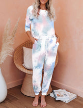 Vetinee Women's Tie Dye Loungewear Pajamas Sets Printed Pocket Long Tops and Pants Joggers Sleepwear