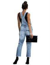Vetinee Women's Frayed Hem Adjustable Straps Ripped Bib Denim Overalls Jeans Pants