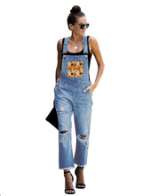 Vetinee Women's Frayed Hem Adjustable Straps Ripped Bib Denim Overalls Jeans Pants