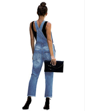Vetinee Women's Frayed Hem Adjustable Straps Ripped Bib Denim Overalls Jeans Pants