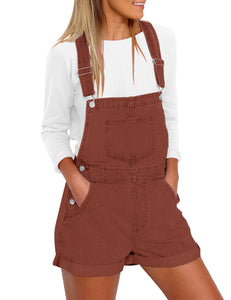 Vetinee Women's Classic Adjustable Straps Cuffed Hem Denim Bib Overalls Shorts