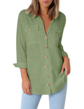 Vetinee Women's Casual Button Down Blouse Shirts Cuffed Sleeve Loose T-Shirt Tops