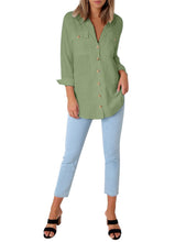 Vetinee Women's Casual Button Down Blouse Shirts Cuffed Sleeve Loose T-Shirt Tops