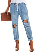 Vetinee Women's High Rise Destroyed Boyfriend Jeans Washed Distressed Ripped Denim Pants