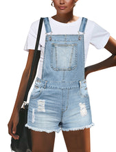 Vetinee Women's Classic Adjustable Straps Cuffed Hem Denim Bib Overalls Shorts