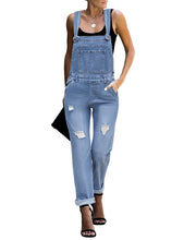 Vetinee Women's Frayed Hem Adjustable Straps Ripped Bib Denim Overalls Jeans Pants