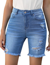 Vetinee Women's Ripped Frayed Hem Bermuda Jean Shorts High Rise Skinny Denim Shorts