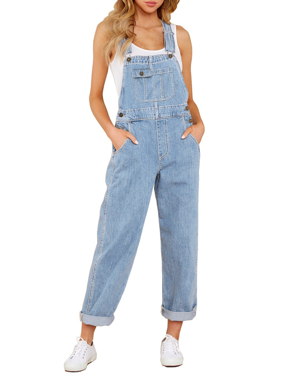Sunisery Womens Denim Bib Overalls Adjustable Strap Loose Fit Overalls  Baggy Wide Leg Jeans Jumpsuits - Walmart.com