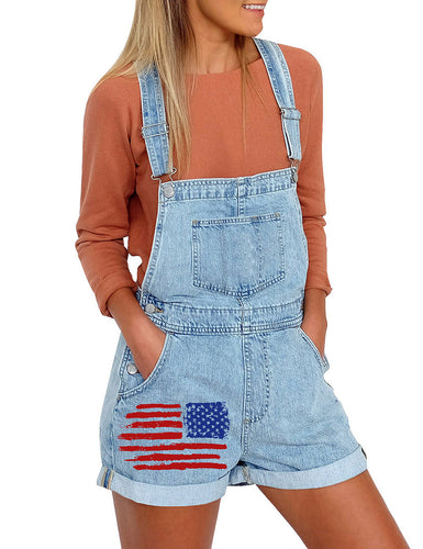 Vetinee Women's Classic Adjustable Straps Cuffed Hem Denim Bib Overalls Shorts