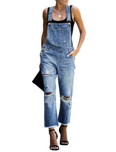 Vetinee Women's Frayed Hem Adjustable Straps Ripped Bib Denim Overalls Jeans Pants
