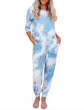 Vetinee Women's Tie Dye Loungewear Pajamas Sets Printed Pocket Long Tops and Pants Joggers Sleepwear