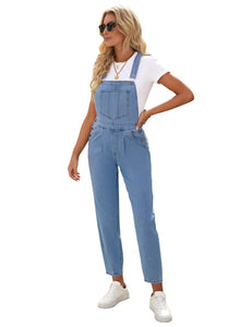 Vetinee Womens Classic Adjustable Straps Pockets Denim Bib Overalls Jeans Pants