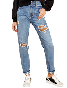 Vetinee Women's High Rise Destroyed Boyfriend Jeans Washed Distressed Ripped Denim Pants