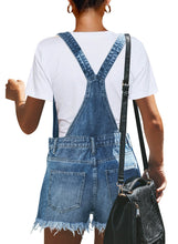 Vetinee Women's Classic Adjustable Straps Cuffed Hem Denim Bib Overalls Shorts