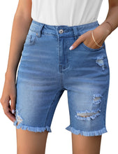 Vetinee Women's Ripped Frayed Hem Bermuda Jean Shorts High Rise Skinny Denim Shorts