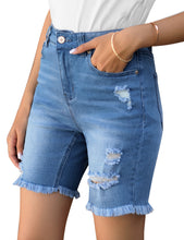 Vetinee Women's Ripped Frayed Hem Bermuda Jean Shorts High Rise Skinny Denim Shorts