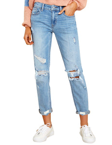 Vetinee Women's High Rise Destroyed Boyfriend Jeans Washed Distressed Ripped Denim Pants