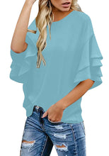 Vetinee Women's Tiered 3/4 Ruffled Bell Sleeve Tops Casual Crewneck Shirt Blouse