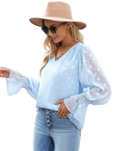 Vetinee Womens Long Sleeve Blouse Lace Shirt Chiffon Blouses Ruffle Sleeve Tops