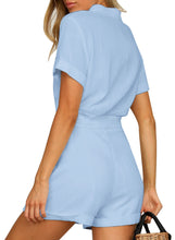 Vetinee Womens Summer Pockets Belted Romper Button Short Sleeve Jumpsuit Playsuit