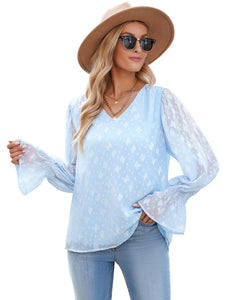 Vetinee Womens Long Sleeve Blouse Lace Shirt Chiffon Blouses Ruffle Sleeve Tops