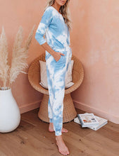 Vetinee Women's Tie Dye Loungewear Pajamas Sets Printed Pocket Long Tops and Pants Joggers Sleepwear