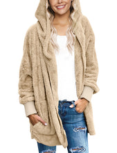 Vetinee Women Casual Fuzzy Fleece Hooded Cardigan Pocket Faux Fur Outerwear Coat