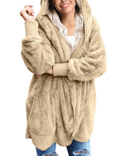 Vetinee Women Casual Fuzzy Fleece Hooded Cardigan Pocket Faux Fur Outerwear Coat