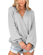 Vetinee Women's Deep V Neck Wrap Front Knit Long Sleeve Sweater Pullover Tops
