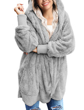 Vetinee Women Casual Fuzzy Fleece Hooded Cardigan Pocket Faux Fur Outerwear Coat