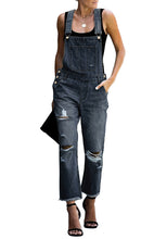 Vetinee Women's Frayed Hem Adjustable Straps Ripped Bib Denim Overalls Jeans Pants