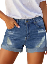 Vetinee Women's Mid Rise Frayed Raw Hem Ripped Destroyed Denim Shorts Jeans