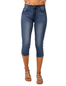 Vetinee Women's High Waisted Casual Ripped Skinny Slim Fit Stretch Denim Capri Jeans
