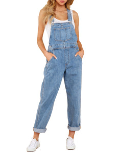 Vetinee Womens Classic Adjustable Straps Pockets Denim Bib Overalls Jeans Pants