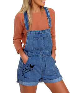 Vetinee Women’s Casual Adjustable Straps Stretch Denim Bib Overalls Shorts Rompers