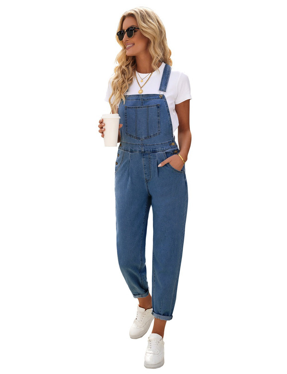 Vetinee Womens Classic Adjustable Straps Pockets Denim Bib Overalls Jeans Pants