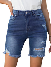 Vetinee Women's Ripped Frayed Hem Bermuda Jean Shorts High Rise Skinny Denim Shorts