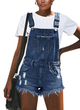 Vetinee Women's Classic Adjustable Straps Cuffed Hem Denim Bib Overalls Shorts