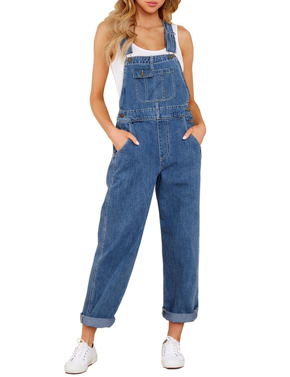 Vetinee Women's Overalls Denim Loose Fit Straight Leg Bib Overall Jean Jumpsuits