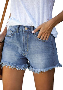 Vetinee Women's High Waisted Rolled Hem Distressed Jeans Ripped Denim Shorts