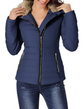 Vetinee Women Casual Faux Fur Lapel Zip Pockets Quilted Parka Jacket Puffer Coat