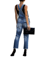 Vetinee Women's Frayed Hem Adjustable Straps Ripped Bib Denim Overalls Jeans Pants
