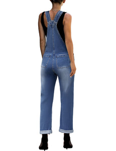 Vetinee Women's Frayed Hem Adjustable Straps Ripped Bib Denim Overalls Jeans Pants