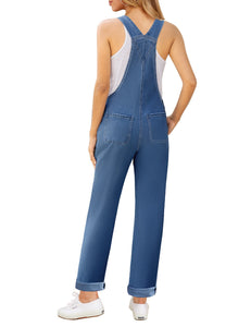 Vetinee Women's Overalls Denim Loose Fit Straight Leg Bib Overall Jean Jumpsuits