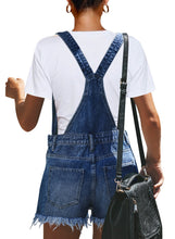 Vetinee Women's Classic Adjustable Straps Cuffed Hem Denim Bib Overalls Shorts