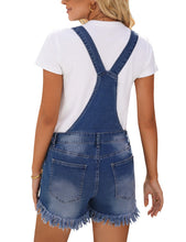 Vetinee Women's Classic Adjustable Straps Cuffed Hem Denim Bib Overalls Shorts