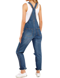 Vetinee Womens Classic Adjustable Straps Pockets Denim Bib Overalls Jeans Pants